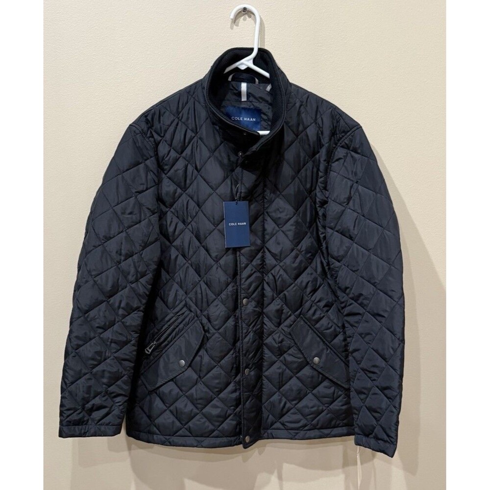 Cole Haan Men's Stand Collar Quilted Barn Jacket Coat in Black Large NWT